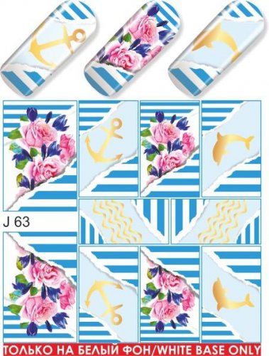 Водные наклейки для ногтей  (слайдер-дизайн) J63