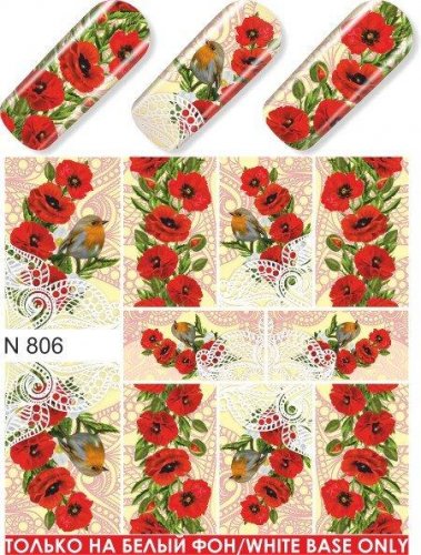 Водные наклейки для ногтей  (слайдер-дизайн) N806