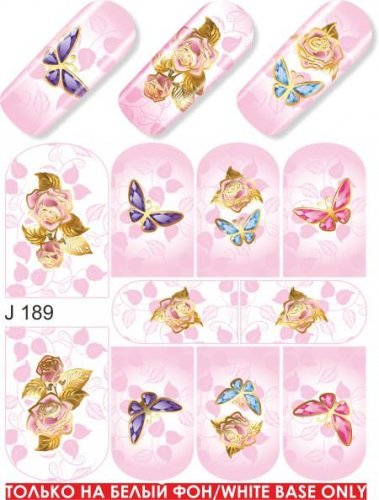 Водные наклейки для ногтей  (слайдер-дизайн) J189