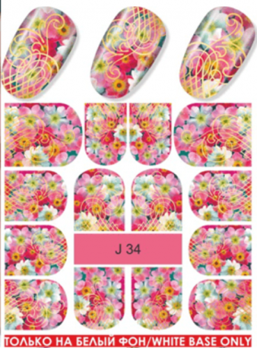 Водные наклейки для ногтей  (слайдер-дизайн) J34