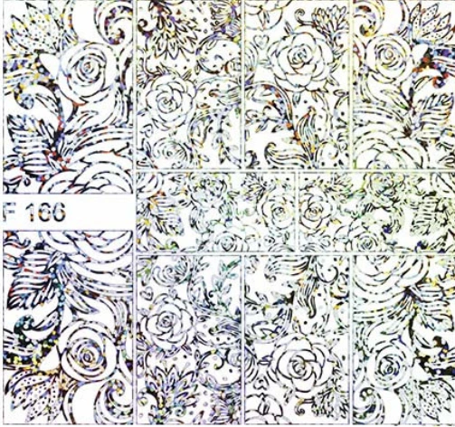 Водные наклейки для ногтей  (слайдер-дизайн) F166 серебристый голографик