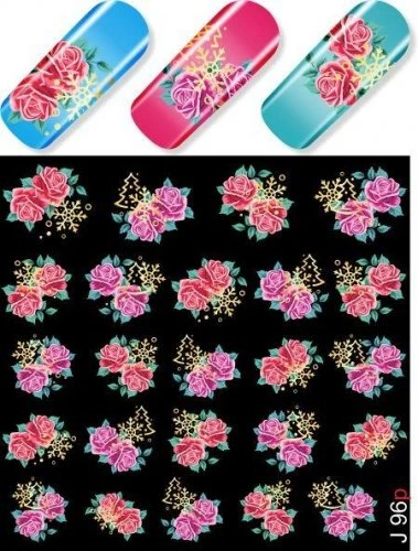 Водные наклейки для ногтей  (слайдер-дизайн) J96 золото