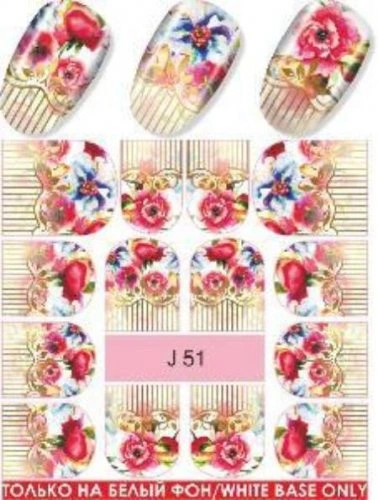 Водные наклейки для ногтей  (слайдер-дизайн) J51