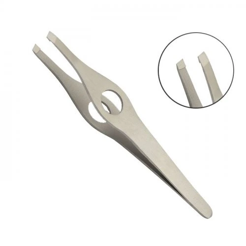 RT-306 Пинцет для бровей скошенный матовый Metaleks 95 мм